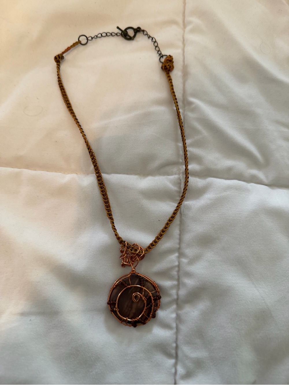Handcrafted Copper Wire Wrapped Pendant Necklace in Brown